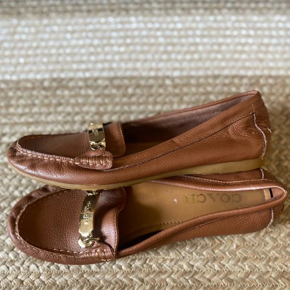Coach Brown Leather Moccasin Loafers with Gold Tone Hardware